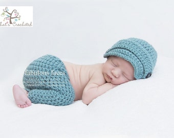 Newborn Newsboy hat and pants - Newborn photography prop, newborn boy, crochet newborn hat and pants