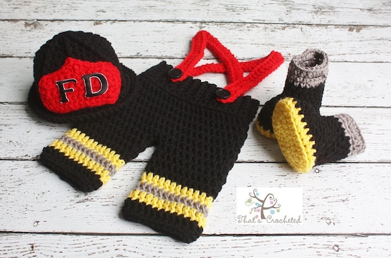 Newborn Firefighter Outfit, Newborn Photography Prop, Crochet fireman  helmet, fireman boots, fireman pants