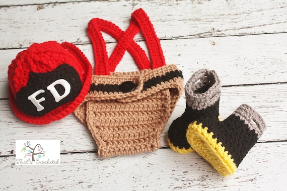 Newborn Firefighter Halmet, Diaper Cover and Boots, Newborn