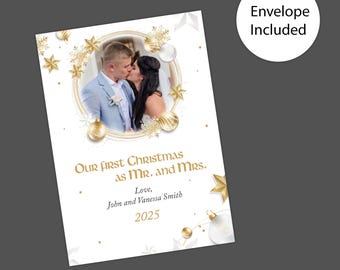 Elegant First Christmas as Mr. and Mrs. Printed Holiday Cards - Newlywed Festive Greetings