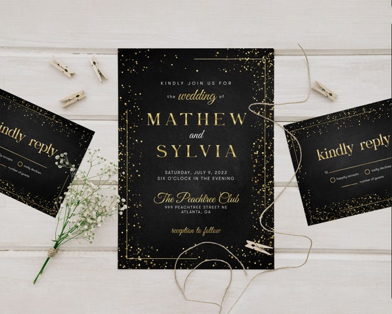 Black and Gold Wedding Invitation Fall Wedding Invites -  Hong Kong