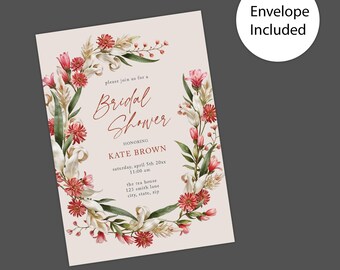 Elegant Floral Bridal Shower Invitation | Garden Party Luncheon Bridesmaid Brunch Botanical Printed Invite