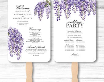 Elegant Floral Wedding Program Fans | Personalized Ceremony Accessories with Printed Details & Wooden Handle