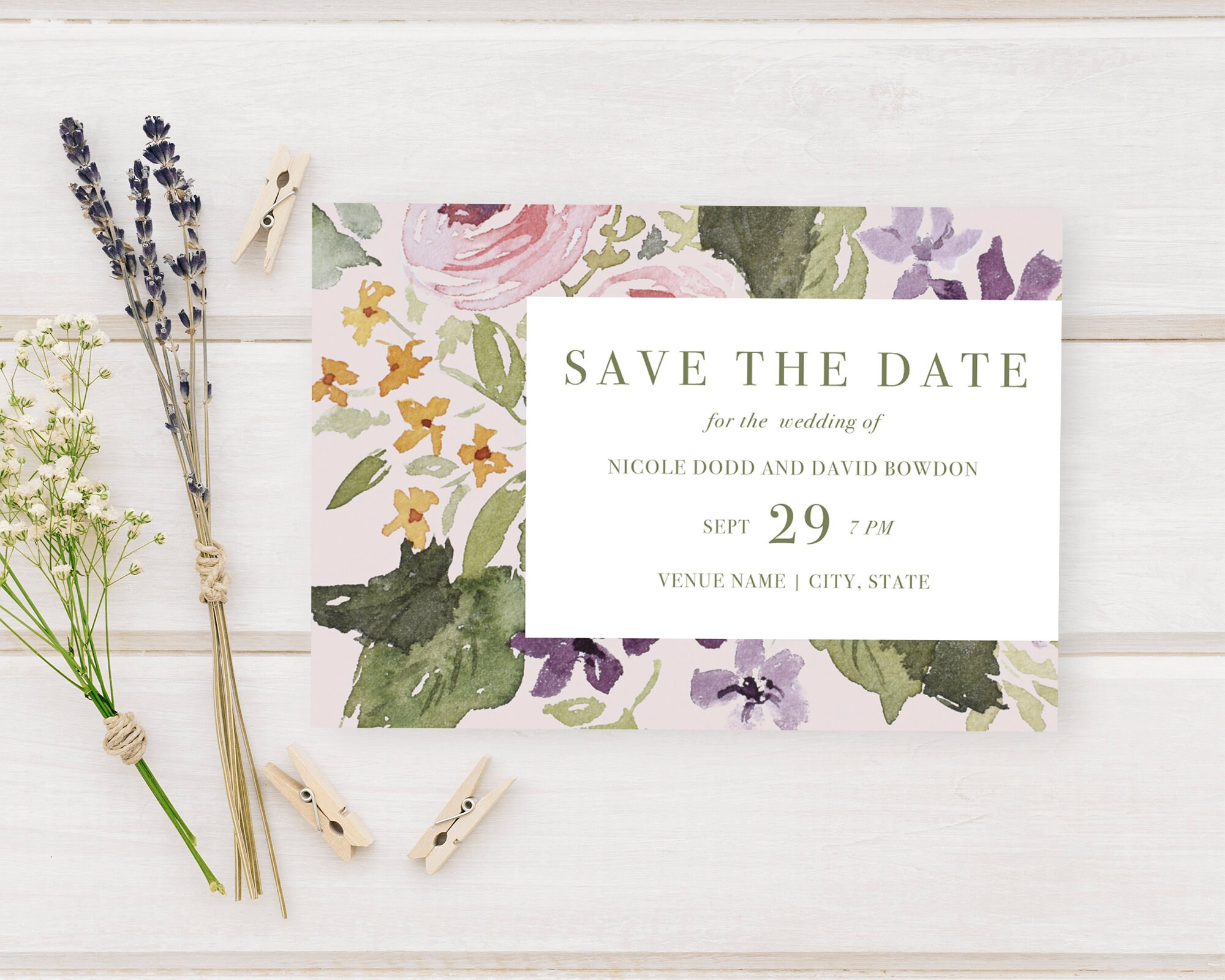 pack of 10 & envs personalised modern pastel text Save the Date Wedding Cards 