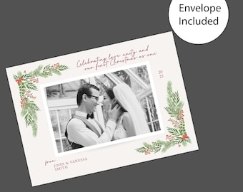 Newlywed's First Christmas Card: Printed Festive Photo Greetings for Couples Celebrating Love