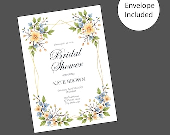 Decorative Border Shower Invitation - Printed Bridal Luncheon Invite with Botanical Border, Summer Decorative Border