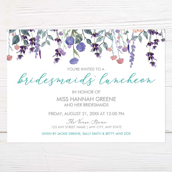 Elegant Printed Invitation: Cascading Lilac Luncheon Invitation