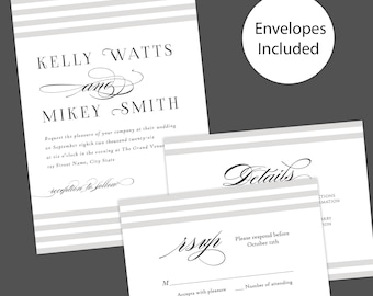 Paragraph Style Striped Wedding Invitation with Elegant Serif Fonts