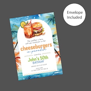 Cheeseburger Paradise Themed Party Invitation: Beach Cookout, Margaritaville Inspired Celebration, Cheeseburgers In Paradise