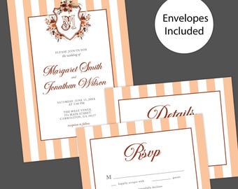 Autumn Crest Fall Wedding Invitation with Floral Monogram