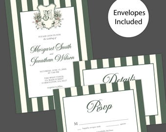 Winter Crest Wedding Invitation with Floral Monogram
