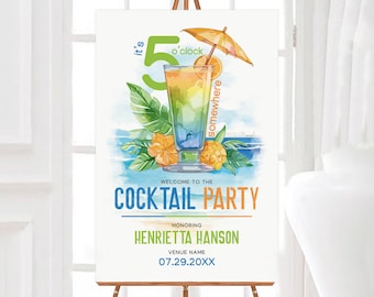 5 o'clock Somewhere Welcome Sign: Custom Printed Event Decor for Indoor/Outdoor Parties, Weddings & Dinners