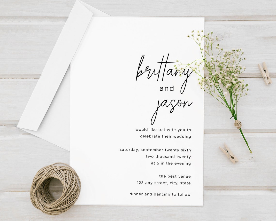 Minimalist Script Wedding Invitations & RSVP Card Set Etsy