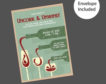 Printable Wine Tasting Party Invitation for Uncork & Unwind Events - Rustic Vineyard-Inspired Design