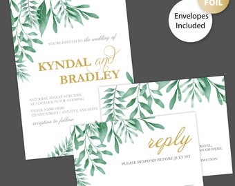 Printed Foil Invitations: Greenery Corners Foil Invitation