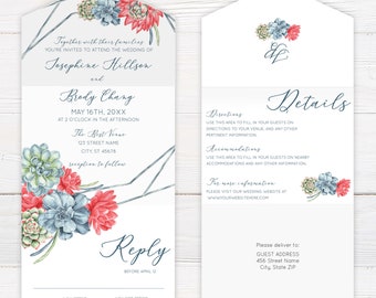 Printed Invitation: Charming Succulents All In One Invitation