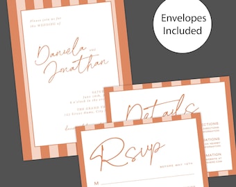 Simply Written Wedding Invitation with Terracotta Stripe Border