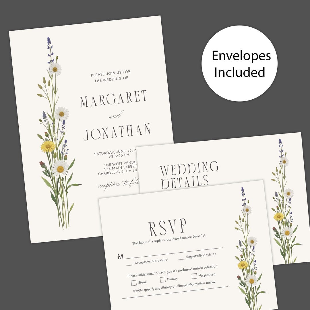 Spring Wildflower Wedding Invitation Suite: Elegant Botanical Floral ...