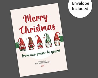 Whimsical Printed Gnome Christmas Cards: Rustic Holiday Greetings for Family and Friends