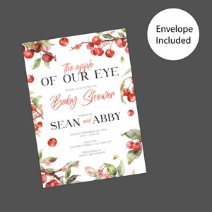 Printed 'Apple of Our Eye' Baby Shower Invitation - Minimalist Fruit-Themed Announcement Card