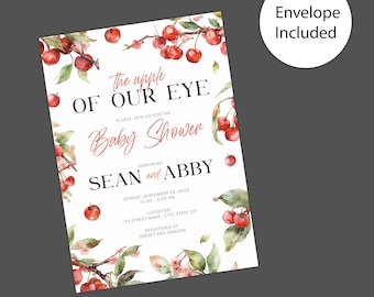 Printed &#39;Apple of Our Eye&#39; Baby Shower Invitation - Minimalist Fruit-Themed Announcement Card