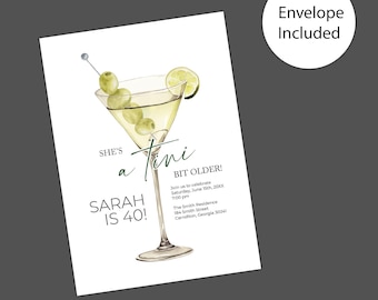Tini Bit Older Martini Birthday Invitation Cocktail Party Celebration Adult Themed Invite