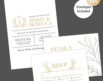 Printed Foil Invitations: Minimal Foliage Foil Invitation