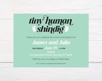 Printed Minimal Baby Shower Invitation: Tiny Human Shindig Announcement with Custom Colors, Tiny Human Shindig Invitation