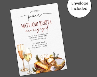 Elegant &#39;Perfect Pair&#39; Party Invitation for Engagement, Rehearsal Dinner, Wine Tasting or Birthday