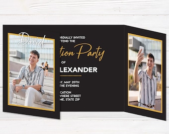 Modern Six-Photo Gatefold Graduation Invitation Custom Folded Grad Card Announcement Personalized Commencement Celebrate