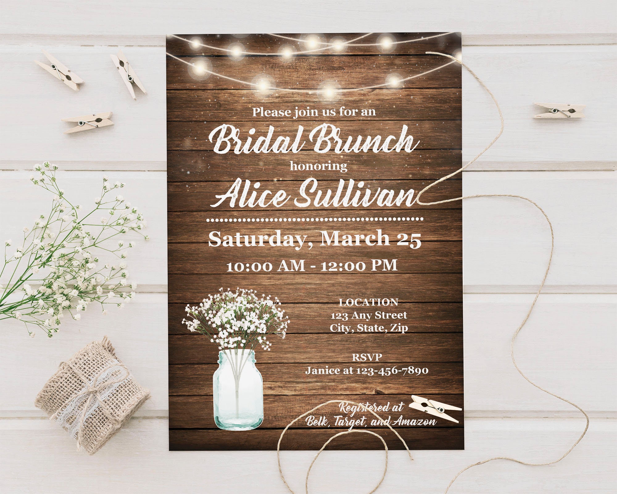 Country Rustic Mason Jar Wedding Shower Invitations Matching Etsy