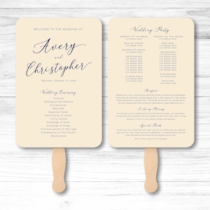 Elegant Customized Wedding Program Fans: Printed Details on Wooden Stick for Classic Ceremony Accessory