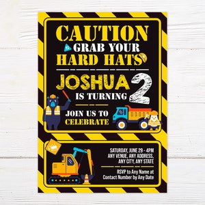 Construction Birthday Party Bundle: Hard Hat Invitations, Truck Theme Decor for Boys&#39; Celebration