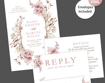 Printed Foil Invitations: Dainty Branches Foil Invitation