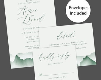 Misty Mountain Wedding Invitation, Formal Wedding Invitation, Scenic Invitation, Nature Invitation, Printed Wedding Invitations