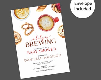 Sweet Baby Shower Invitation: Brewing Theme with Printed Minimal Design for Expecting Parents, Something Sweet is Brewing