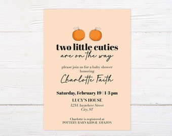 Printed Baby Shower Invitation: Two Little Cuties Shower