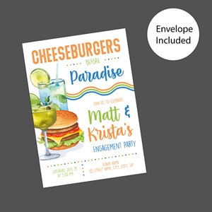 Cheeseburger Paradise Party Invitation: Grill & Chill Cookout Theme for Rehearsal Dinner or Birthday, Cheeseburgers Before Paradise