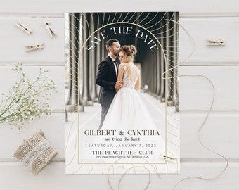 Photo Boho Arch Wedding Save The Date Cards