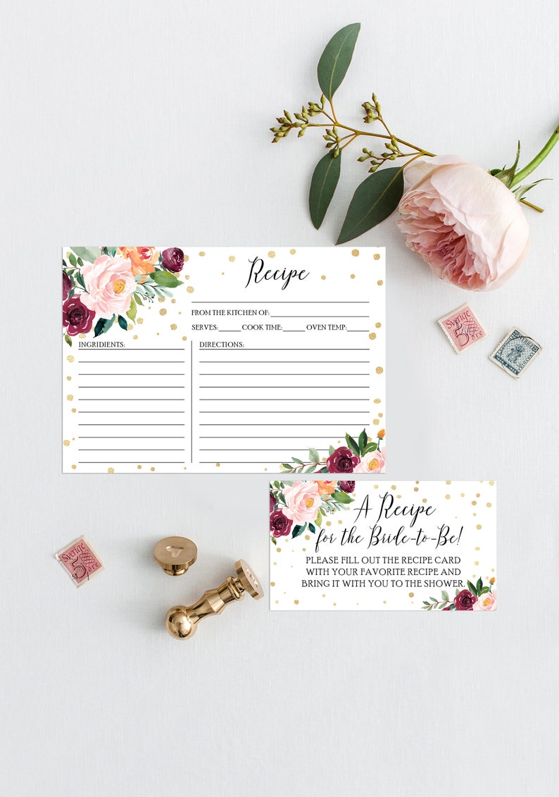 Recipe cards bridal shower Printable recipe cards Bridal Etsy