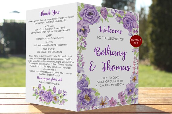 Purple Wedding Program Template Wedding Program Template Etsy
