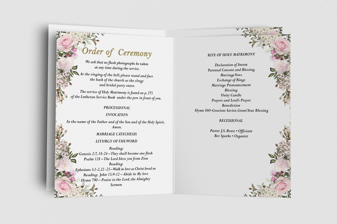 Catholic wedding program TEMPLATE folded Wedding program