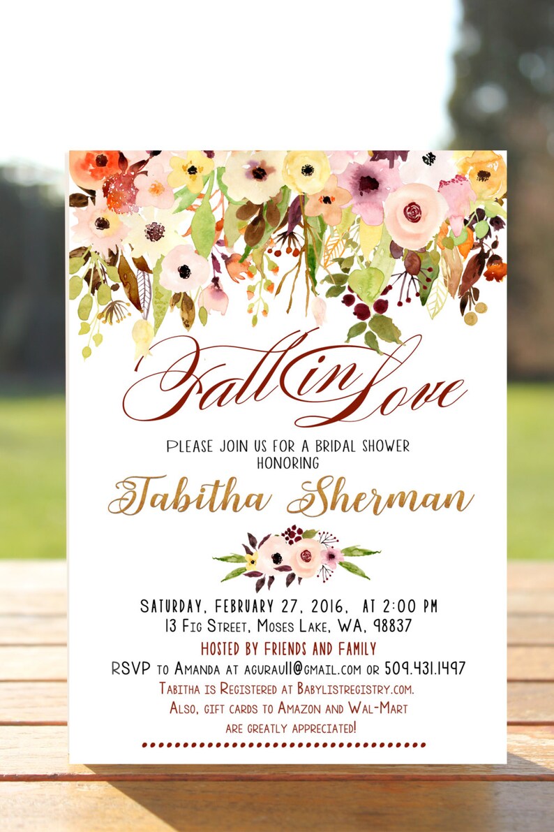 Fall Bridal Shower Invitation Fall In Love Bridal Shower Etsy