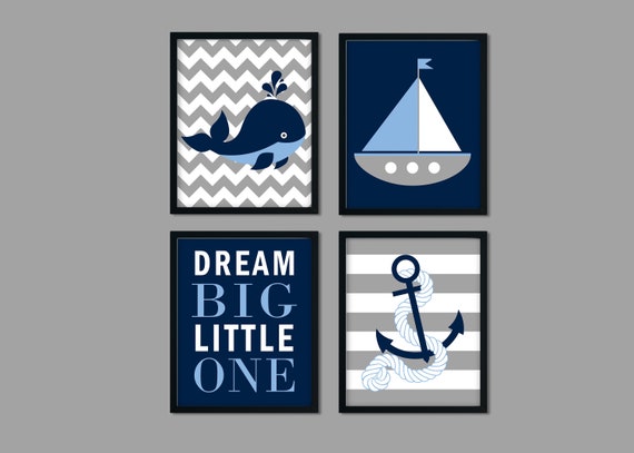 Nautical Nursery Wall Decor Nautical Nursery Art Nautical Nursery Decor Whale Nursery Art Whale Nursery Decor Dream Big Little One