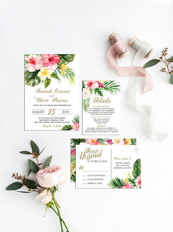Tropical Wedding Invitation Printable Tropical Invitation Etsy