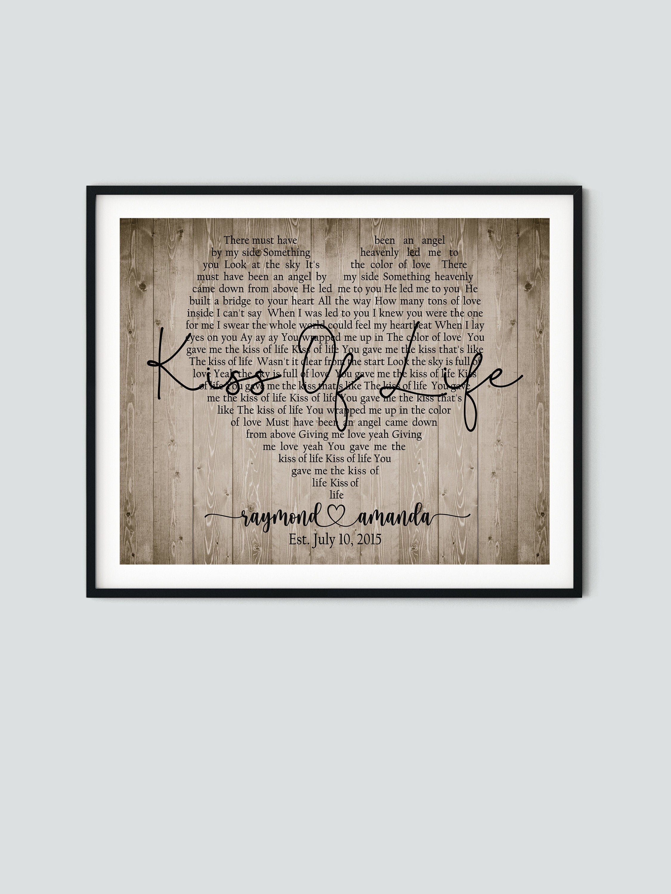 Song poster Song lyrics wall art Wood anniversary gift for Etsy