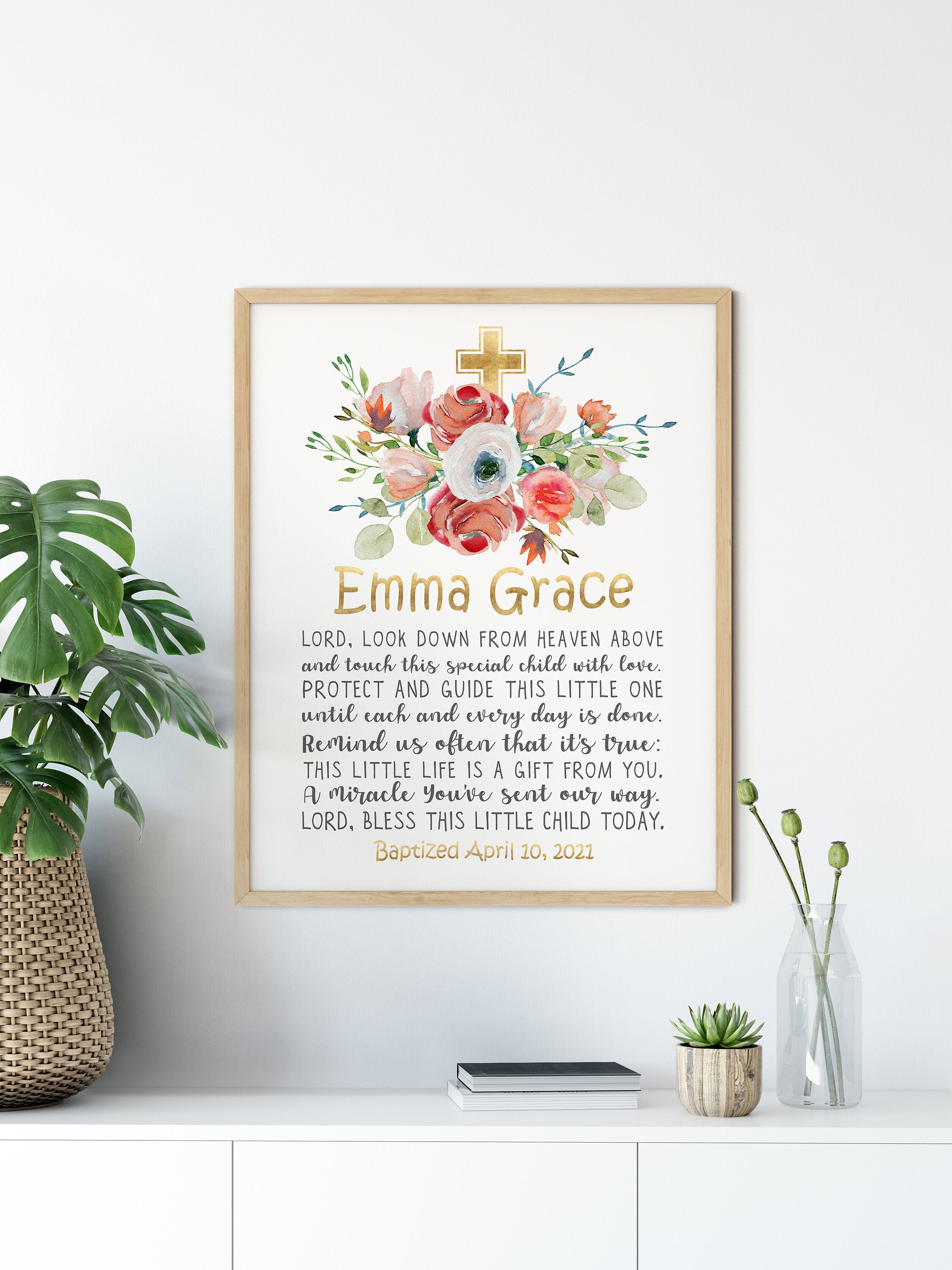 Baptism gift girl from godmother Floral gold baptism gift Etsy