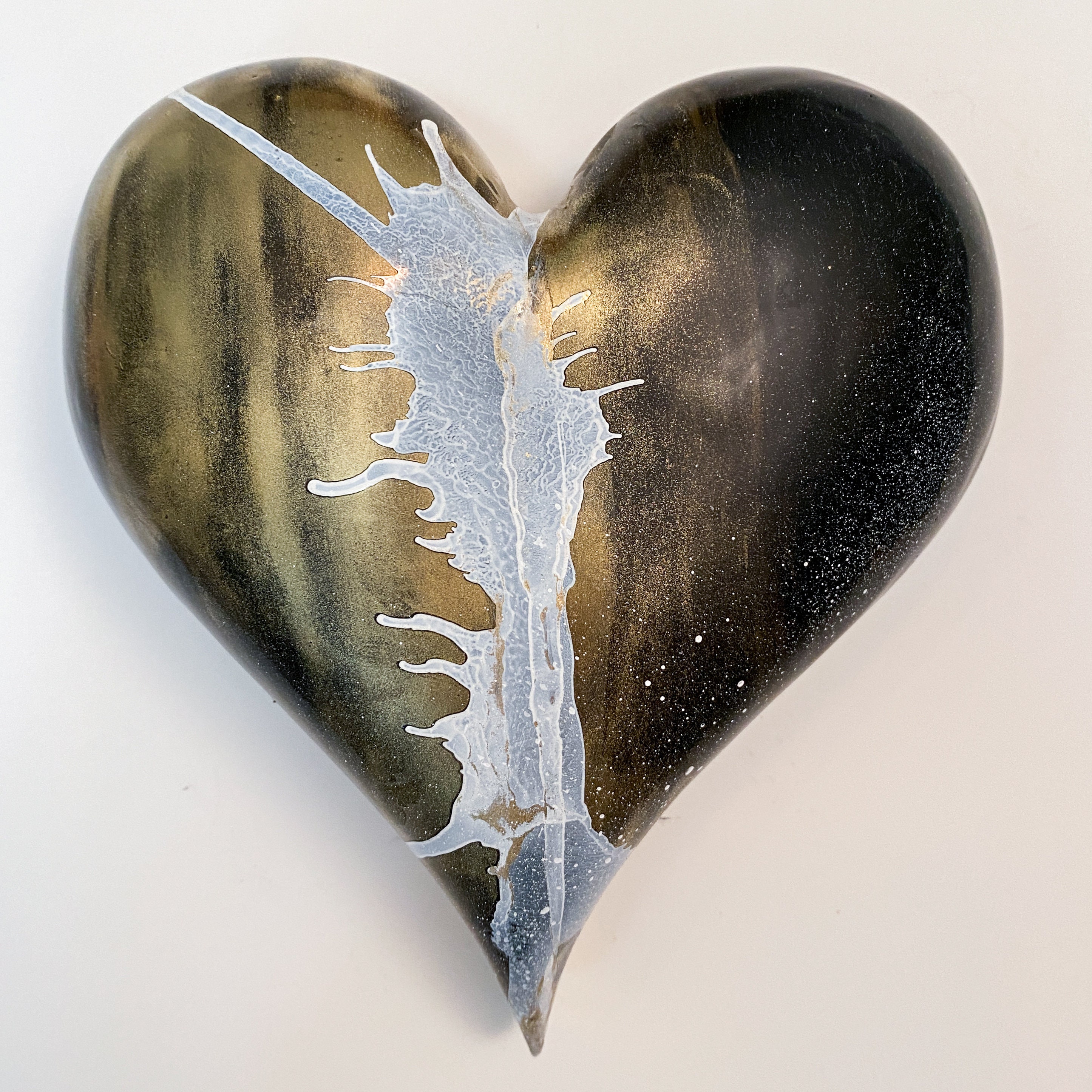 Heart No. 52 Original encaustic gold heart wall sculpture