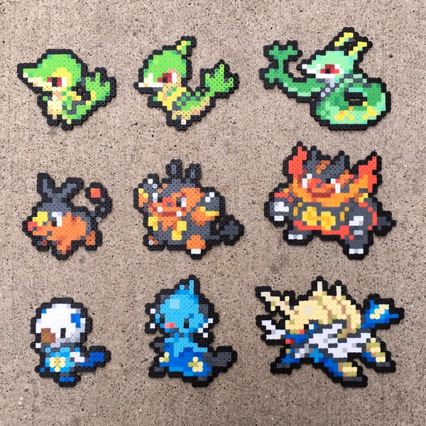 Gen 5 Unova Starters | Snivy | Servine | Serperior | Tepig | Pignite | Emboar | Oshawott | Dewott | Samurott | Pokemon Perler