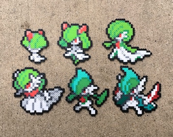 Ralts | Kirlia | Gardevoir | Mega Gardevoir | Gallade | Mega Gallade | Pokemon | Perler Bead | Fuse Bead | 8bit | Nintendo | Mini | Sprite